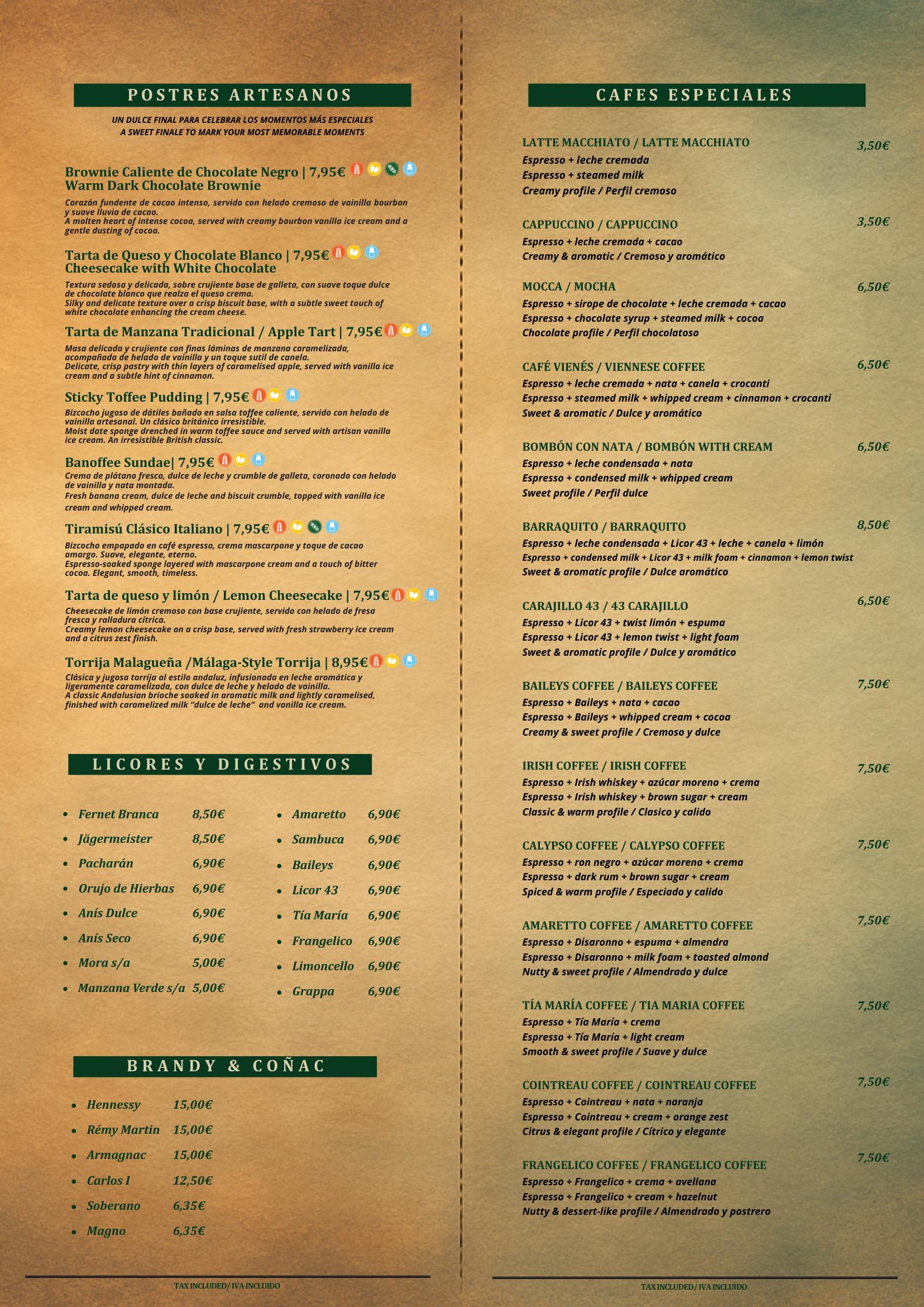 Carta Postres El Gusto de la Cala